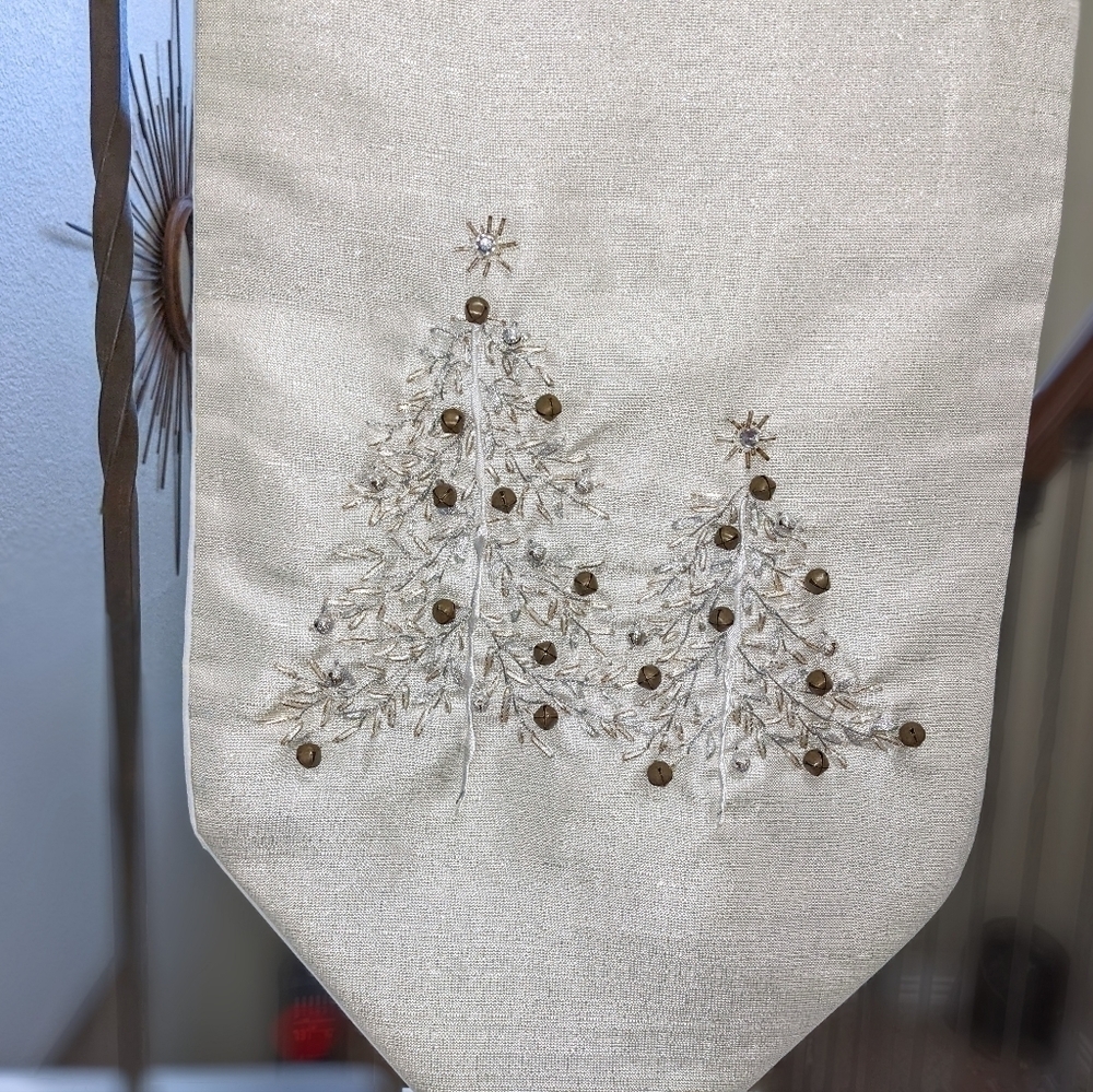 GORGEOUS Snowy White Winter Holiday Table Runner Adorned with Jingle Bells